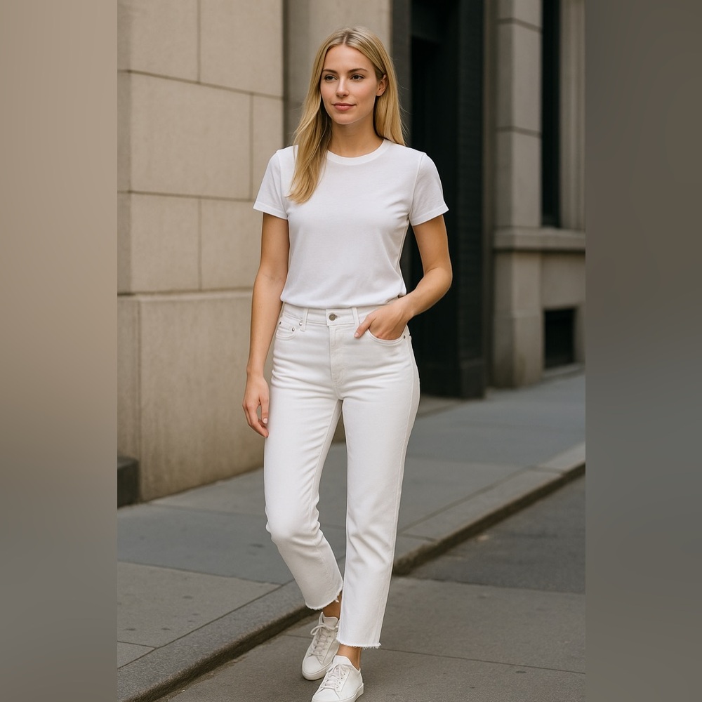 Rag and Bone Frayed Fringe Raw Edge White Jeans, Size 26 - Picture 5 of 13